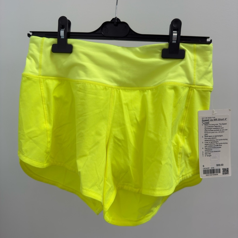 Lululemon Speed Up MR Bright Neon Yellow Athletic Shorts 4” lined